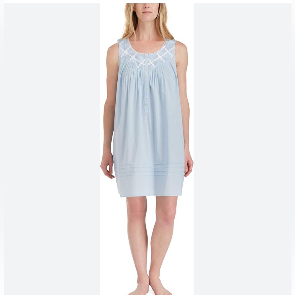 Eileen West Blue Poetic Flowy Cotton Sleeveless Chemise Nightgown Size M